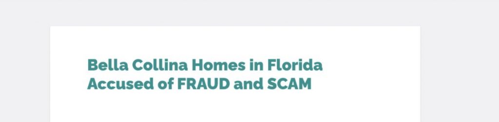 Bella Collina Homes In Florida Accused Of FRAUD And SCAM