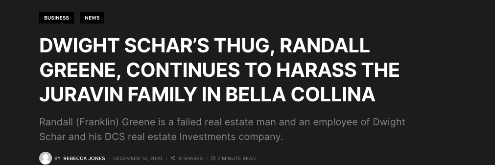 Dwight Schar's Thug, Randall Greene, Continues To Harass The Juravin Family in Bella Collina