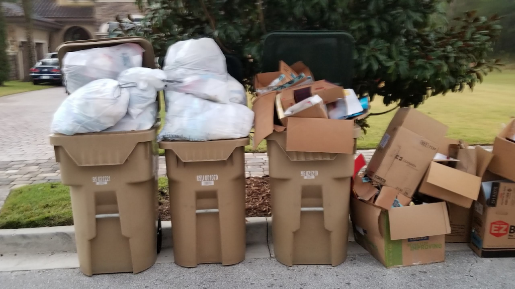 Trash bins are seen on Bella Collina streets almost all week long
